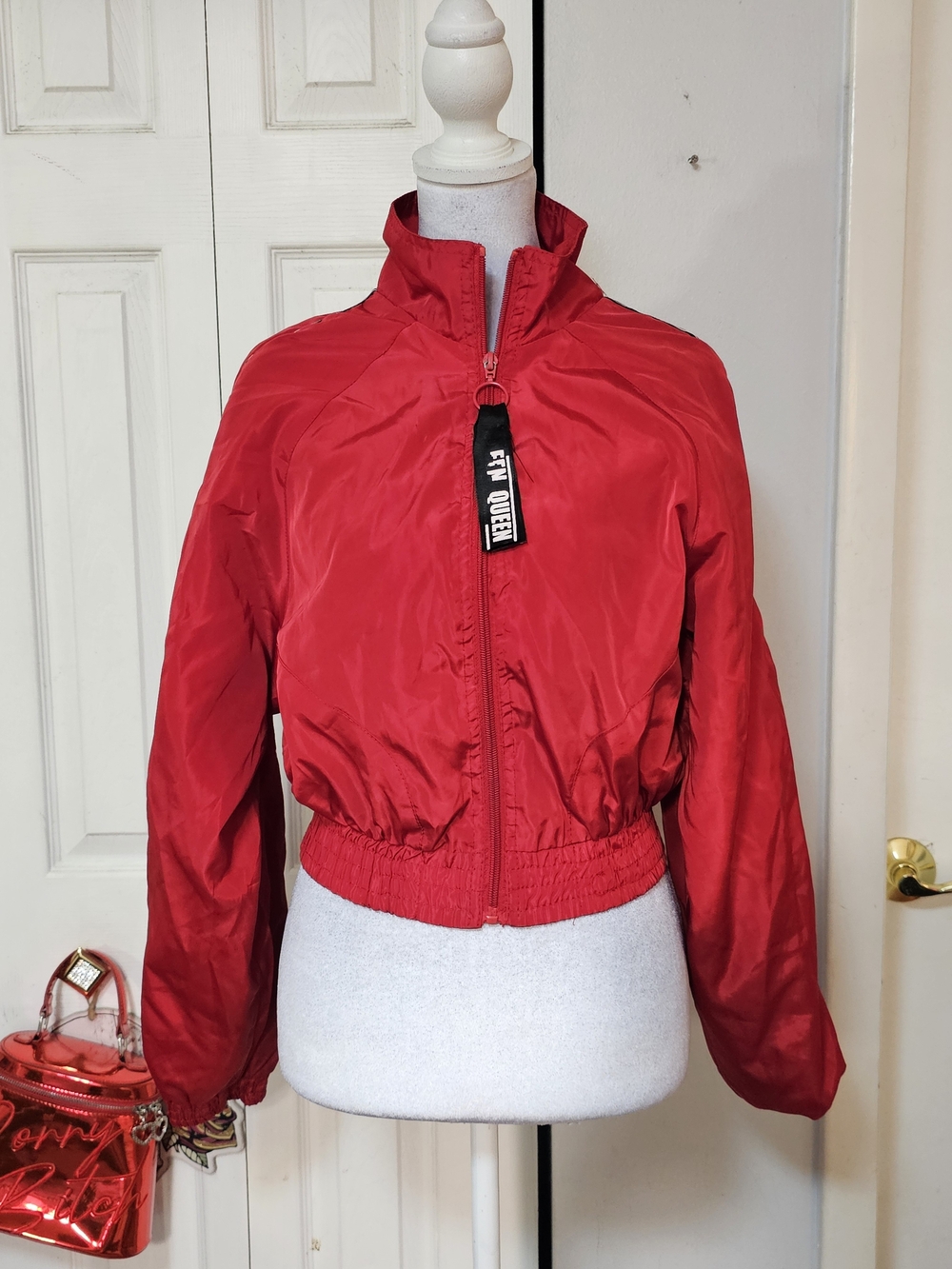 New Look Red Cropped Bomber Jacket